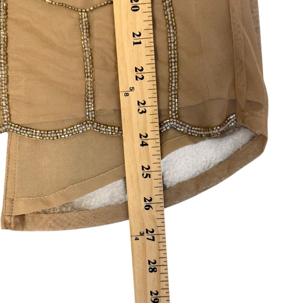 Buckle Sheer Mesh Lined‎ Back Tie Tan Gold Beaded Tank Top Size Small NWT - Picture 12 of 15